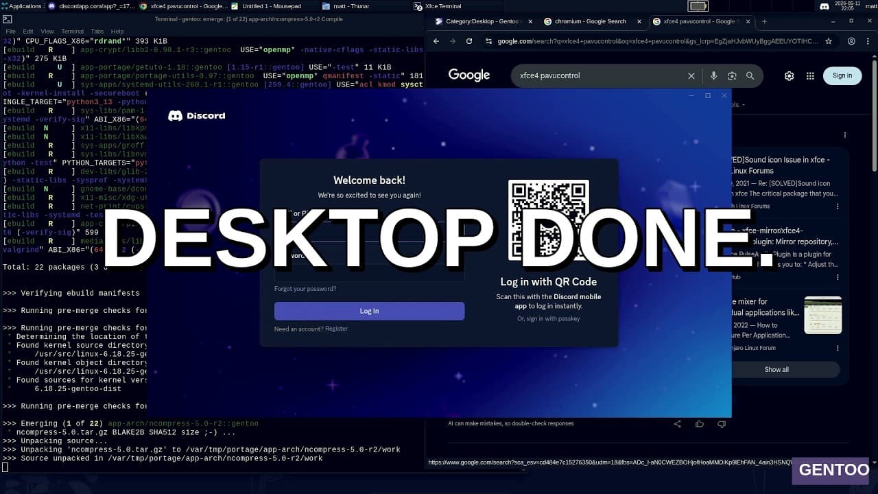 Gentoo Desktop Complete: Discord, Telegram, Signal, VS Code, PipeWire